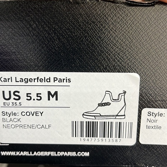 KARL LAGERFELD PARIS,Black Fabric/Leather COVEY WEDGE Sneaker/Bootie/Shoe SZ 5.5 - Picture 8 of 8